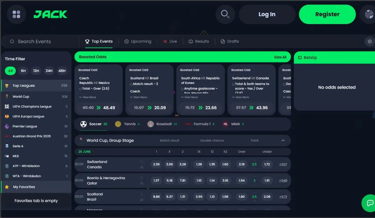 Jack Casino Sportsbook for worldcup 2026
